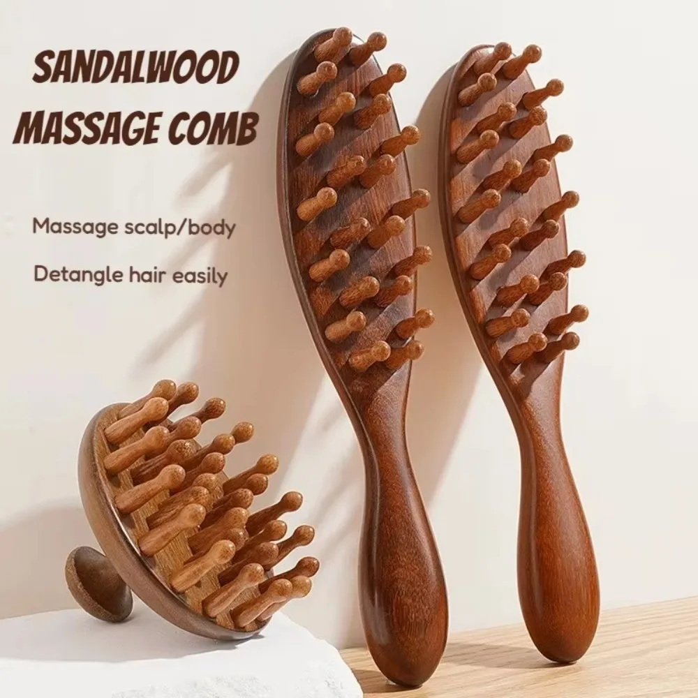 Wooden Scalp Massager Head Massage Brush Set Handheld Hair Comb with Mushroom Palm Brush Wet Dry Shampoo Brush Hair Care