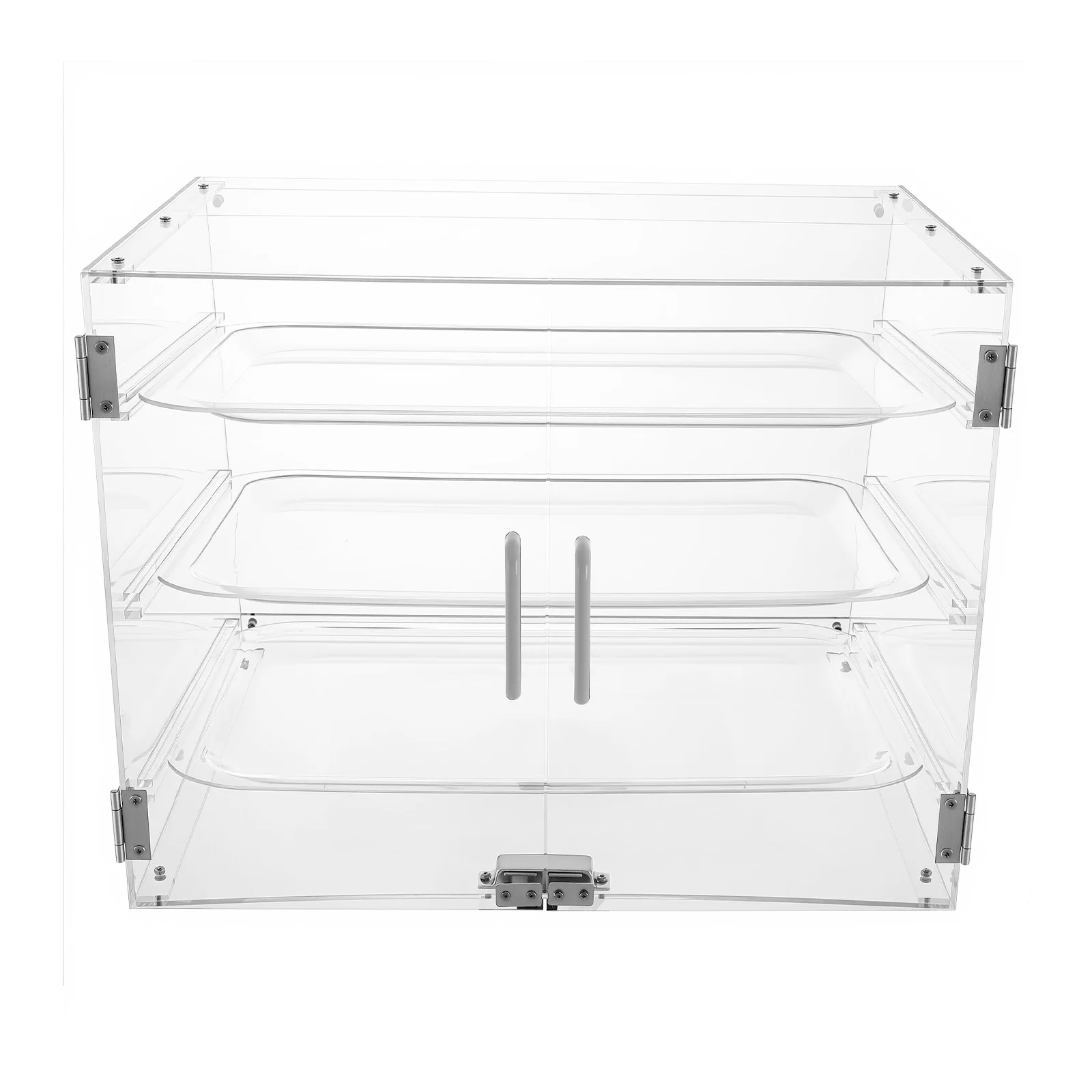 54×44×42cm Clear Pastry Display Cabinet, 3-Tier, 11lbs per Tier, Acrylic & PP & Stainless Steel, Magnetic Lock, for Bakery, Coffee Shop, Restaurant