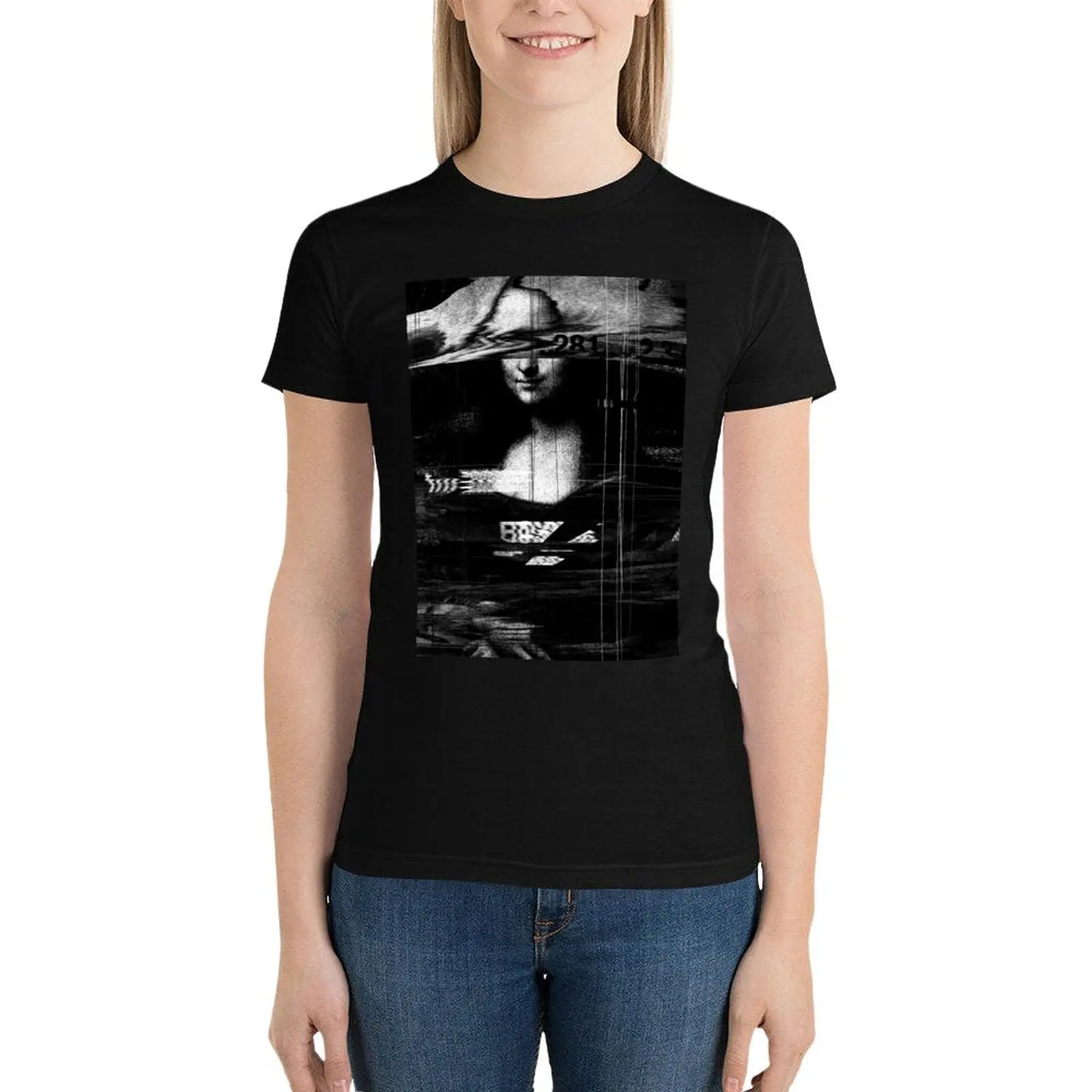 Mona Lisa Glitch T-Shirt aesthetic clothes cute clothes cute tops cat shirts for Women