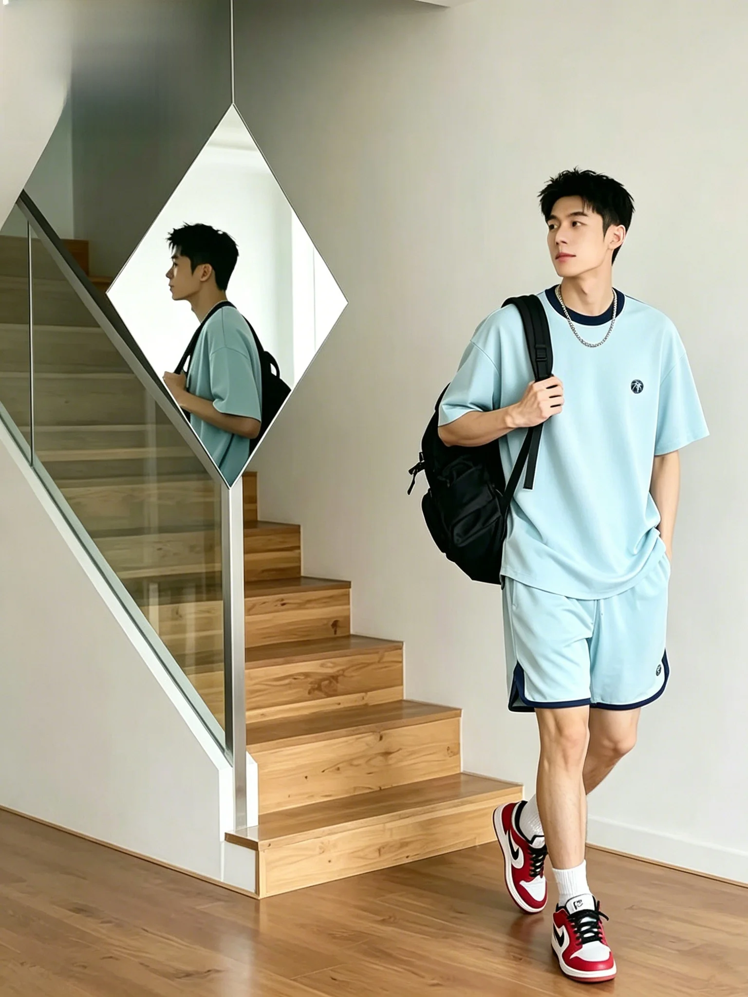 spirit-men's-summer-ice-silk-short-sleeve-sports-set-basketball-outfit-casual-color-block-two-piece-suit-polyester-fiber