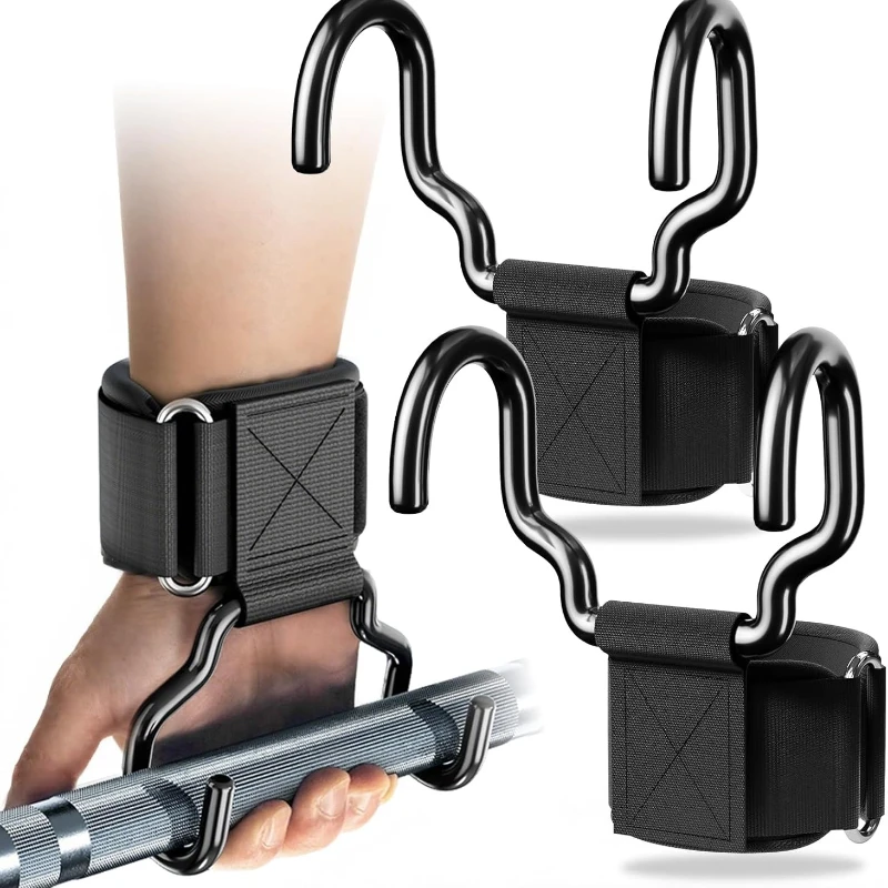 Ganchos para Levantamento de Peso, Suporte de Pegada, Ganchos de Suporte para Fitness com Barra Simples e Dupla, Luvas de Treino com Suporte de Punho, Gancho de Suporte de Pegada