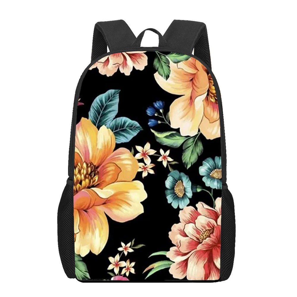 Flowers Floral Rose Plant Peony 3D Printed Book Bag Men Backpack For Teen Boys Kindergarten Children Large Capacity Backpack