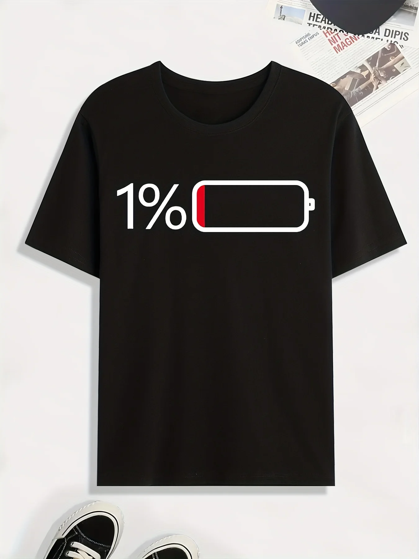 Low-battery Printed T-shirt, Men's T-shirt, Summer, Spring, Autumn Casual Short-sleeved T-shirt, As A Gift Top