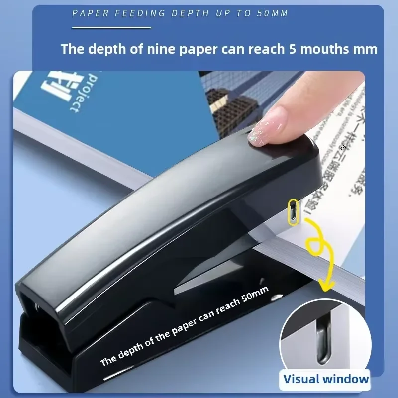 Heavy-Duty Desktop Stapler Deep Paper Capacity,Visual Window & Hand-Press Lock, Compatible Staples,or Office, School, and Home.
