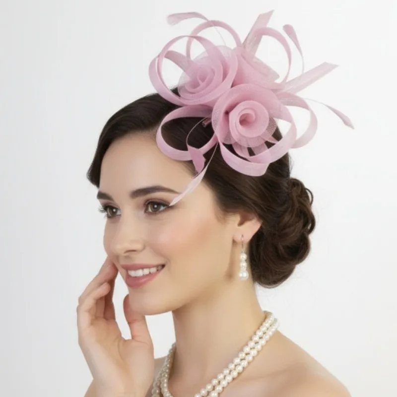 Retro 1950s Women's Charm Hat with Feathers Tea Party Derby Church Wedding Headwear