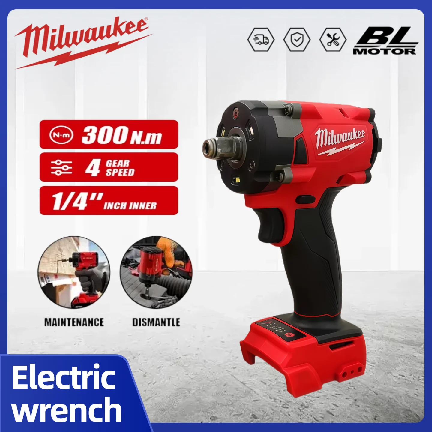 ميلووكي مفتاح ربط كهربائي 1/2 بوصة 300N.M مفتاح ربط بدون فرشاة Pin4 تروس أداة كهربائية لاسلكية مفك براغي عزم دوران عالي #1