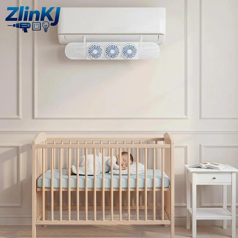 Adjustable Air Conditioner Wind Deflector with 3 Built-in Fans No Installation Anti Direct Blow for Home Commercial Use