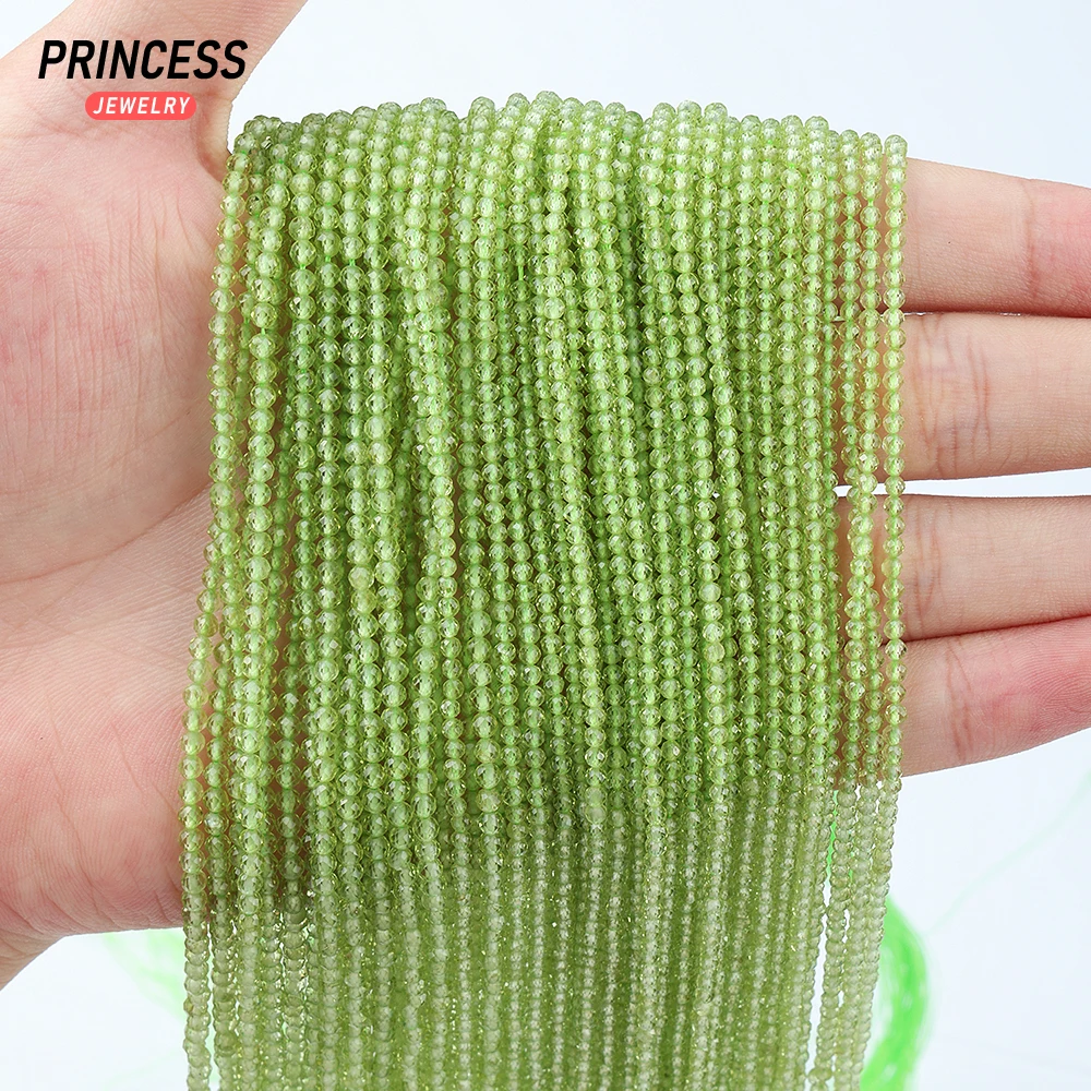 A++ Peridoto verde Natural 2-3mm cuentas facetadas cuentas de energía para hacer joyería pulsera collar accesorios DIY