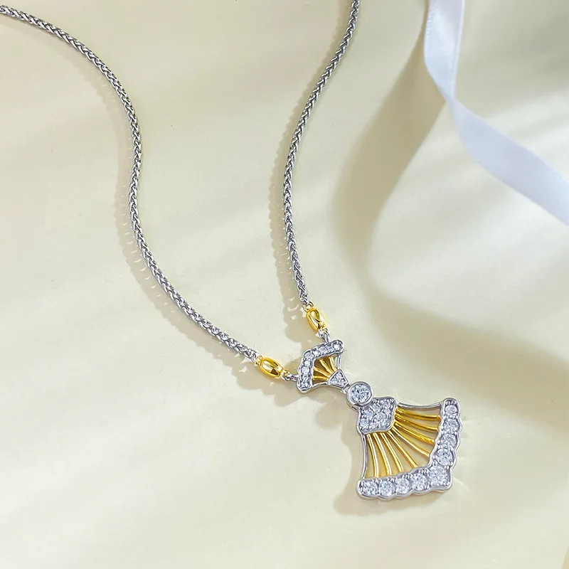 قلادة جديدة من الفضة S925 مطلية بالذهب على شكل مروحة، منتج فردي عصري ومتعدد الاستخدامات، مجوهرات الزفاف