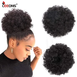 Leeons tanie Afro Bun Chignon Hairpiece dla czarnych kobiet Afro Puff miękkie smażone głowy elastyczna gumka do włosów syntetyczny kucyk rozszerzenie