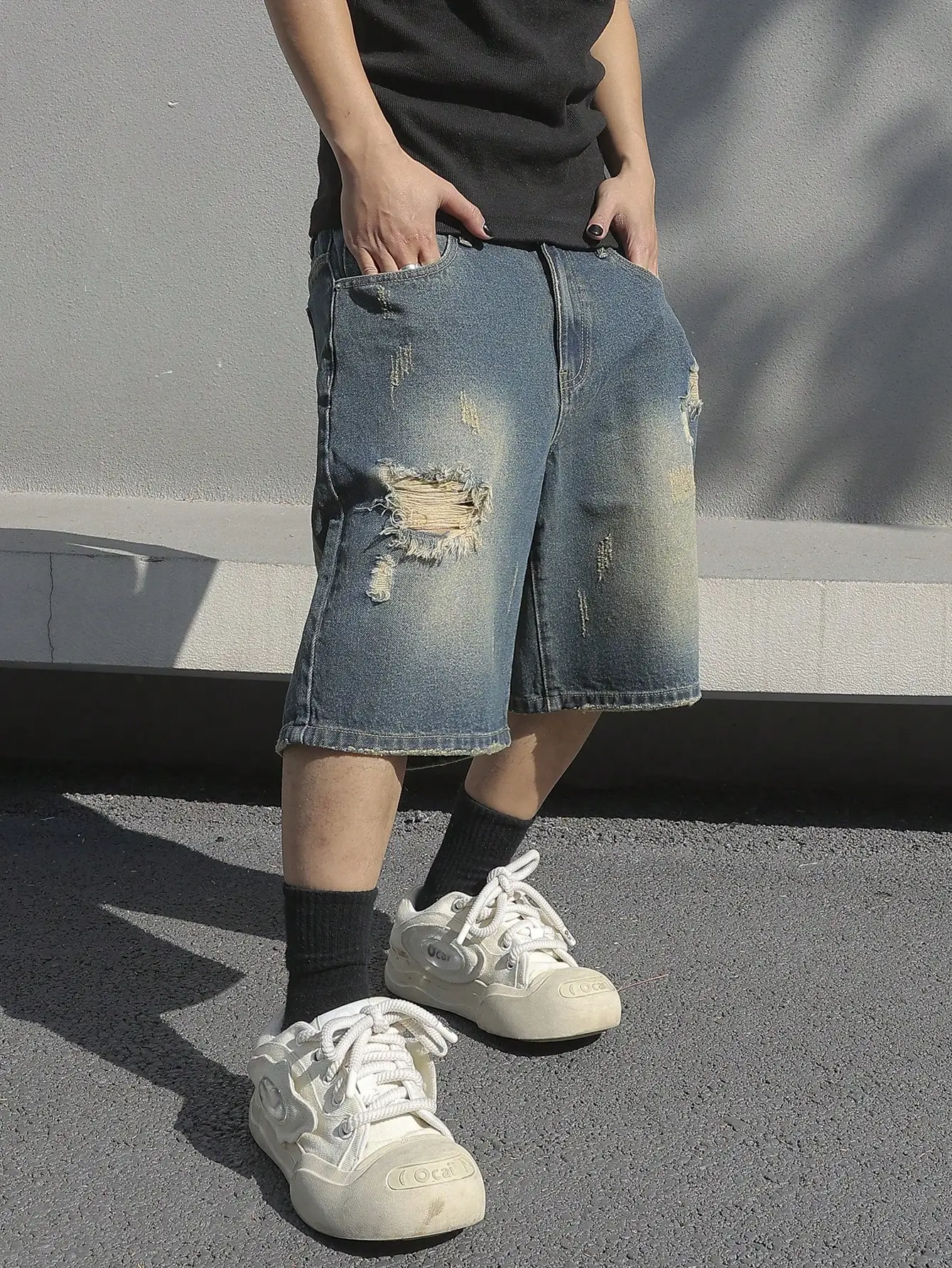 Men Summer Baggy Stretchy Denim Shorts Jeans For Men Streetwear Ripped Knee length Baggy Comfort Cargo Casual Shorts Pants Jean