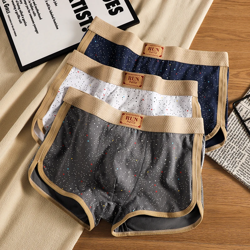 

3-Pack Men's Underwear Boxer Briefs for Young Men Sports Shorts Breathable Pure Cotton Stylish Starry Sky Print Men's Briefs