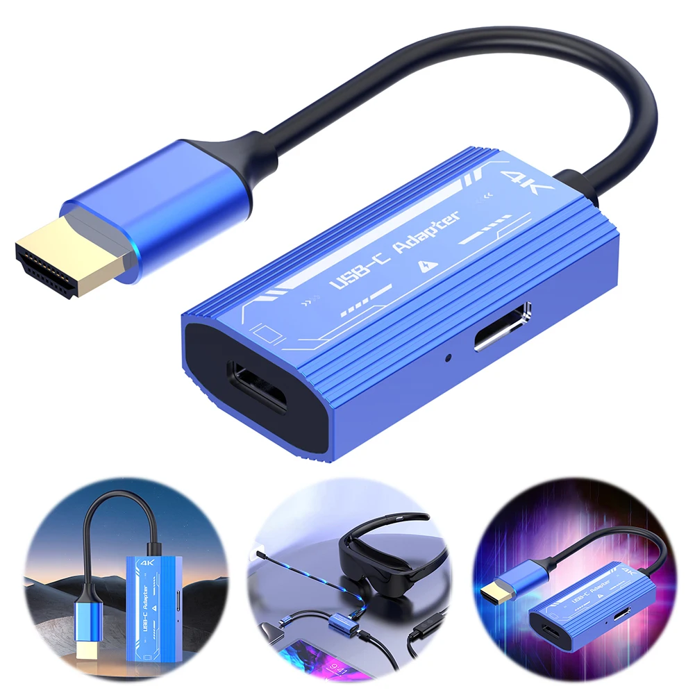 AR Glasses Hub Multi-Device Type-C HDMI-compatible Charging Adapter USB C to 4K60Hz HDMI Video Converter for Xreal Rayneo Switch