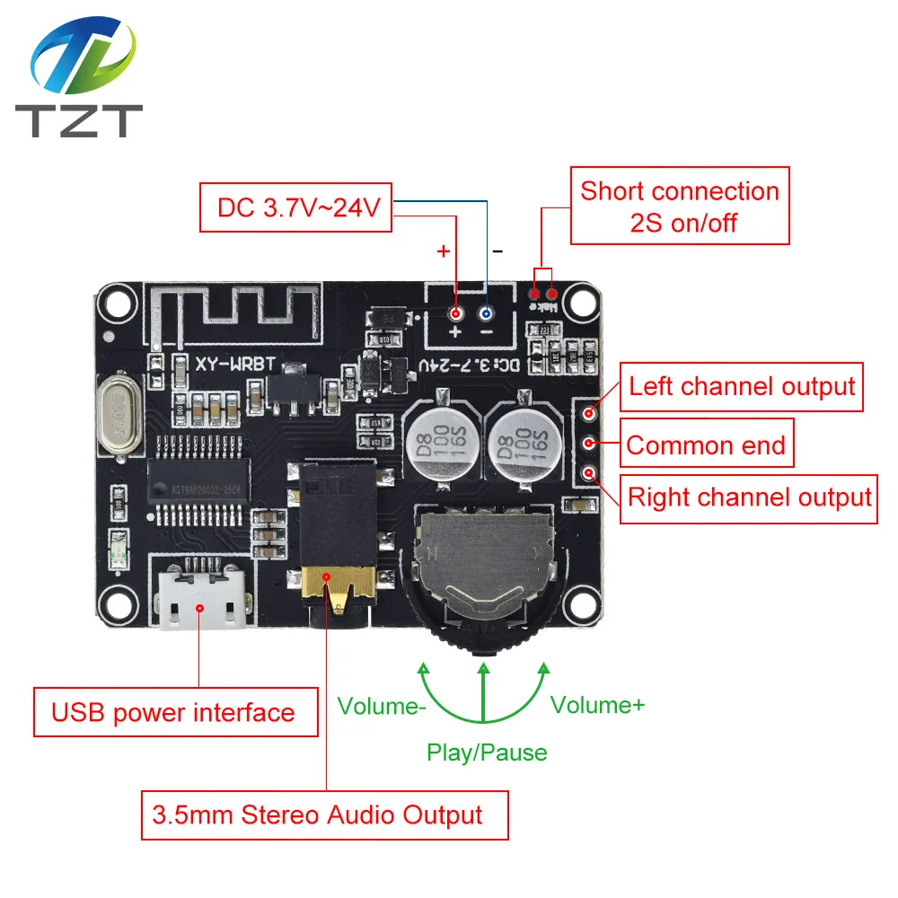 Bluetooth 5.0 Decoder Stereo mp3 lossless Audio Module Wide Voltage Voltage Adjustable Speaker Power Amplifier  XY-WRBT