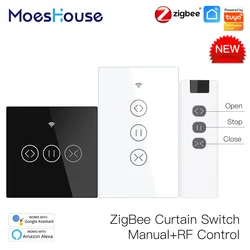 ZigBee RF Smart Touch Curtain Switch Roller Blinds Shutter Tuya Smart App Wireless Control Relay Status Works with Alexa Google