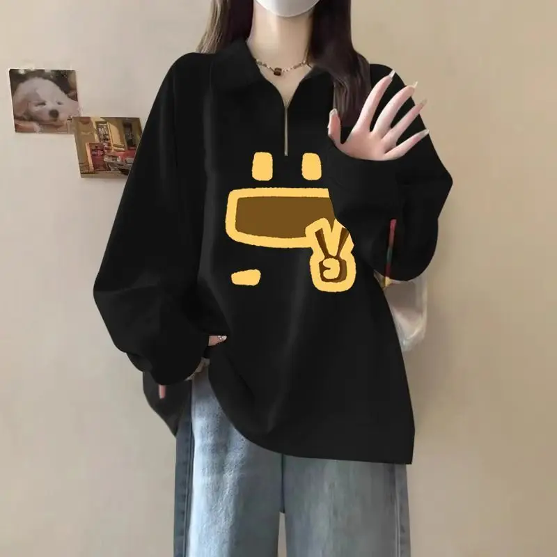 Sudaderas con Capucha de Manga Larga con Estampado, Estilo Holgado e Informal, Novedad de Primavera y Otoño, Tops Casuales que Combinan con Todo, Ropa de Moda Coreana para Mujer