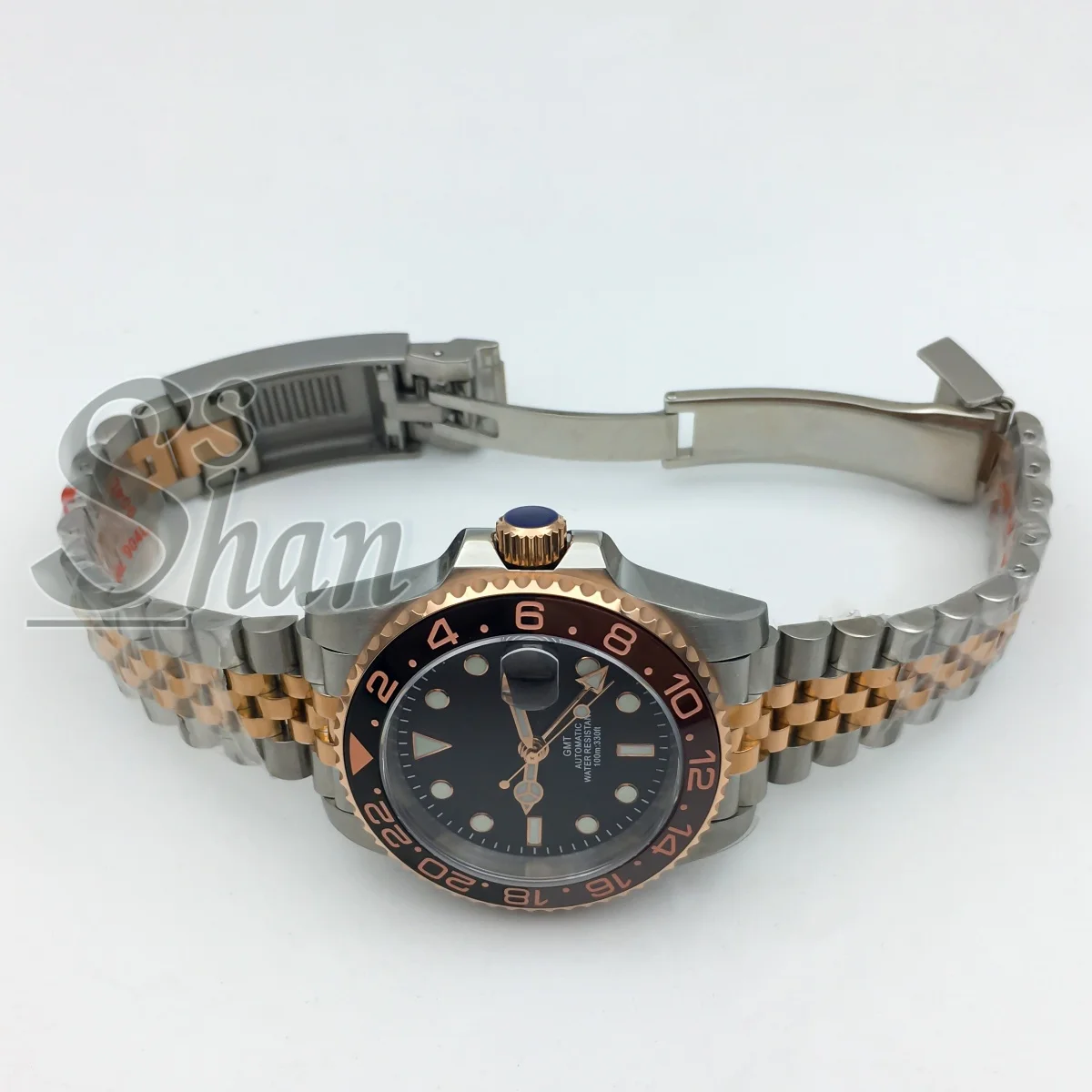 Relógio de mergulho automático masculino em ouro rosa 40mm com mostrador luminoso de cristal de safira GMT NH34 DG3804 janela de data resistente à água 10ATM