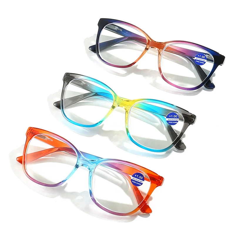 Fashion Gradient Dazzle Frame Anti Blue Light Reading Glasses Diopter 0 +1.0 +1.5 +2.0 +2.5 +3.0 +3.5 +4.0 Presbyopia Eyeglasses