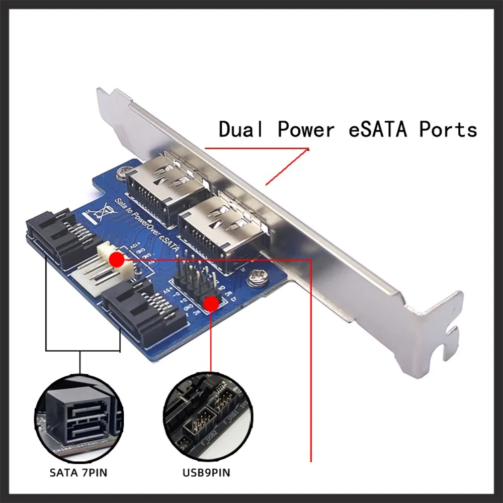 데스크탑 컴퓨터 듀얼 포트 SATA-전원 ESATAp 9 핀-USB 2.0 변환기 확장 후면 브래킷 카드