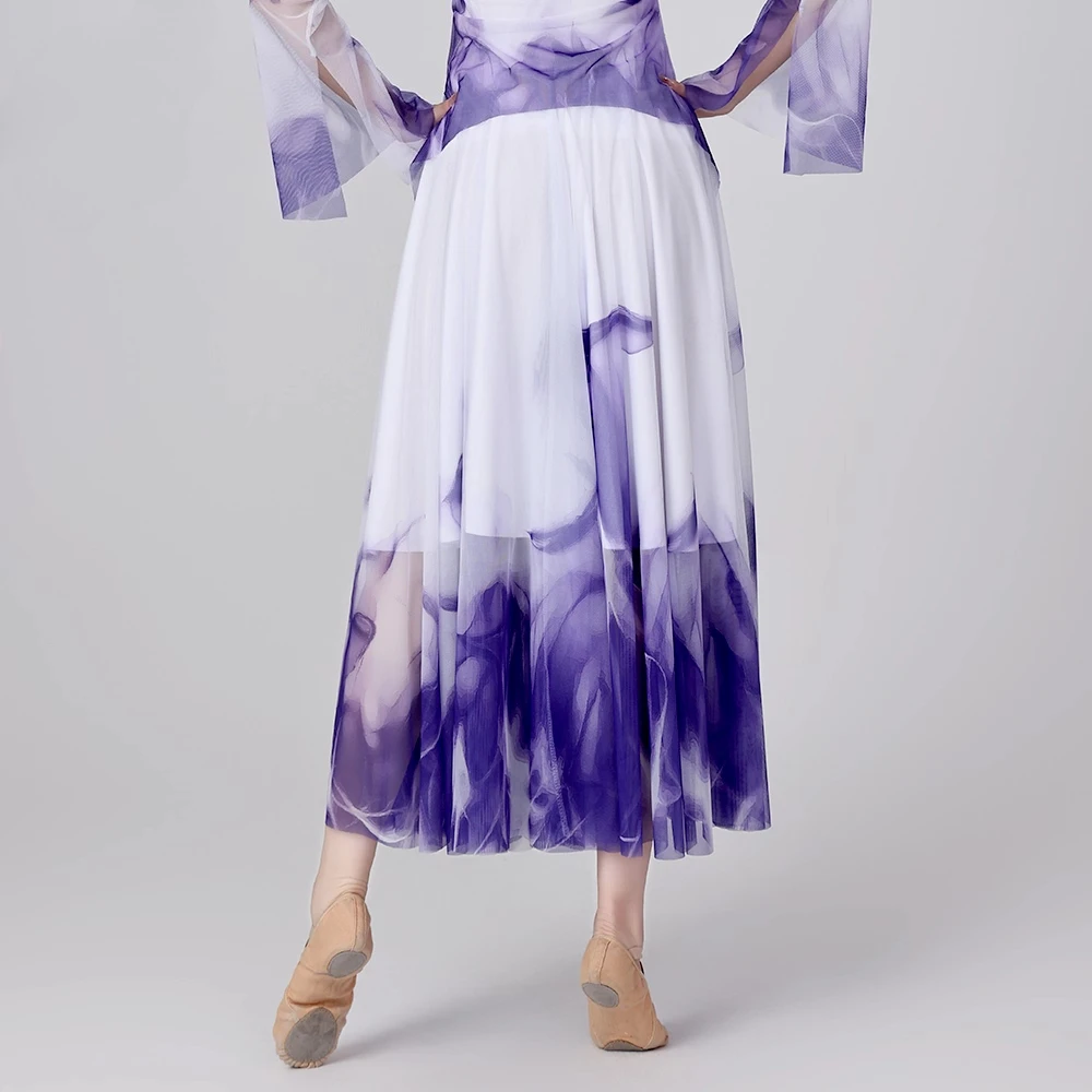 Falda de baile con pintura de tinta china para danza clásica moderna para adultos personalizada para mujer vestido de competición para actuación en gran escenario