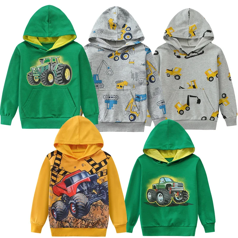 Little Hand Boys Kids Construction Truck Hoodies Tractor Excavator Sweatshirts Fun Vehicle Graphics Hooded Pullover 2-7 Years