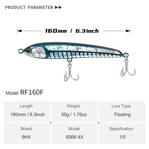 Imagen 2 del producto JIGGIING PRO 160mm 50g Señuelo Flotante Rápido Tipo Lápiz para Pesca en Agua Salada, Señuelo de Superficie para Pesca desde Orilla, Atún, Bonito, Pez Rey, Pez Ámbar