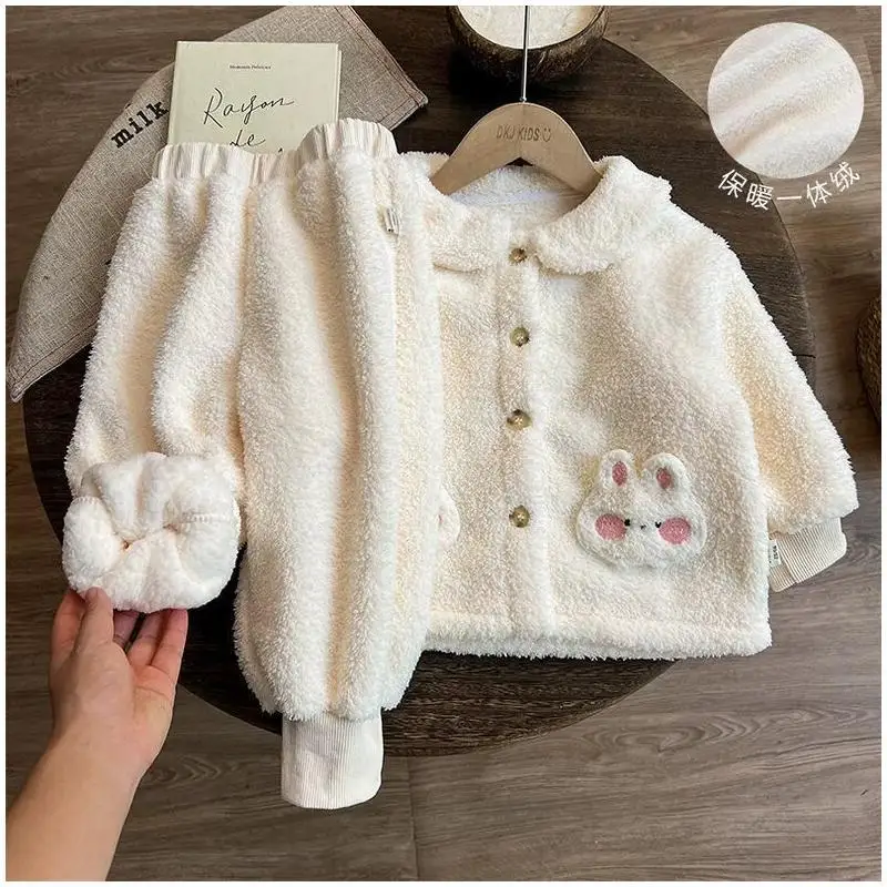 

Зимние пижамы WinterComfort из кораллового флиса для девочек, домашняя одежда, утепленные, новинка 2026 года, на фланелевой подкладке, осенне-зимний стиль