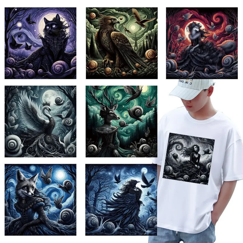 

Темные животные, ветер, теплопередающие наклейки для одежды, обуви, теплопередающие наклейки или одежда, толстовки, нашивки для рубашек DIYT