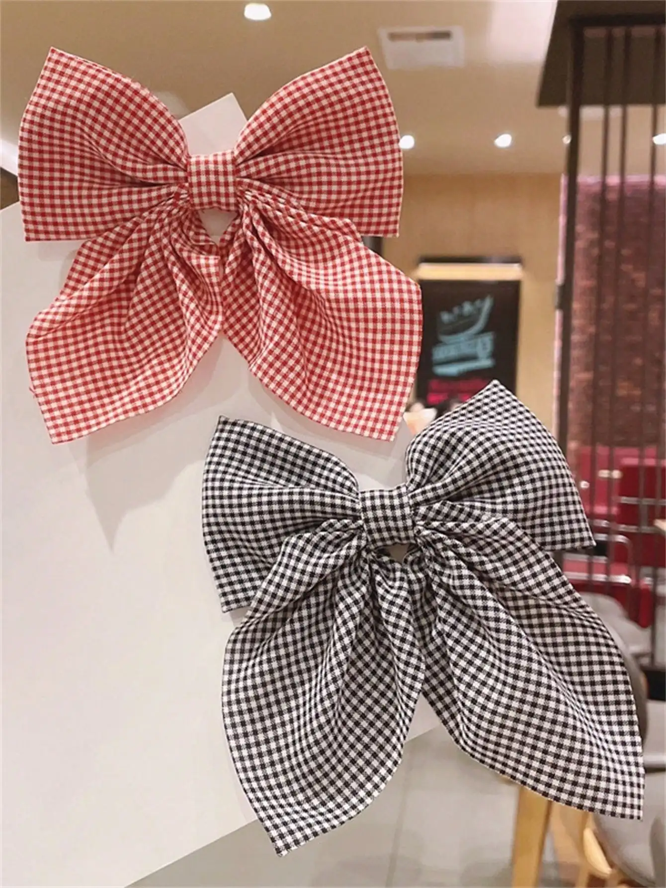 2 ladies new black red fashion temperament simple plaid bow hairpin girl head hair accessories