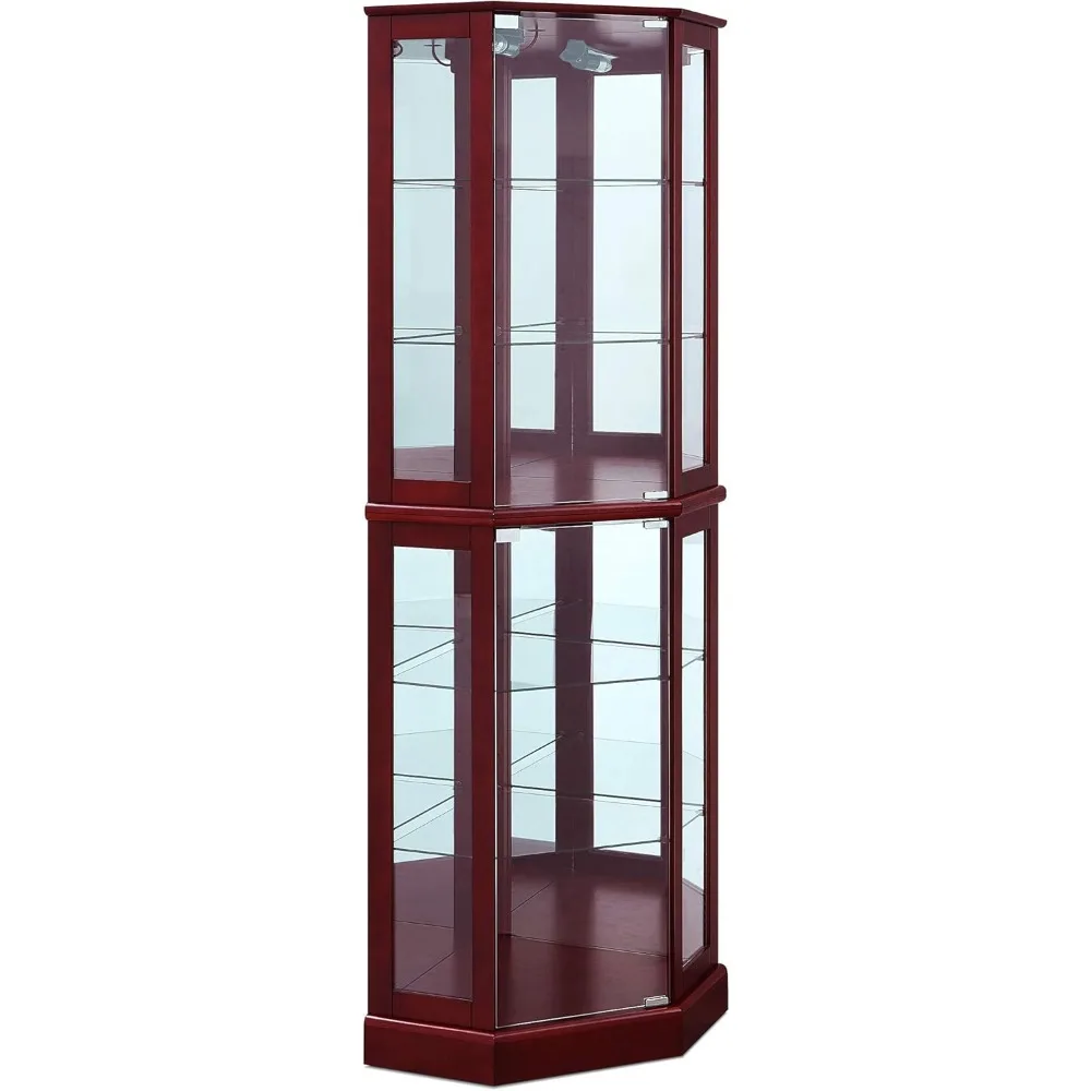 Corner Display Cabinet Shelving Unit with Tempered Glass Door, Liquor Storage Area with 6 Shelves, Livingroom Display Cabinet