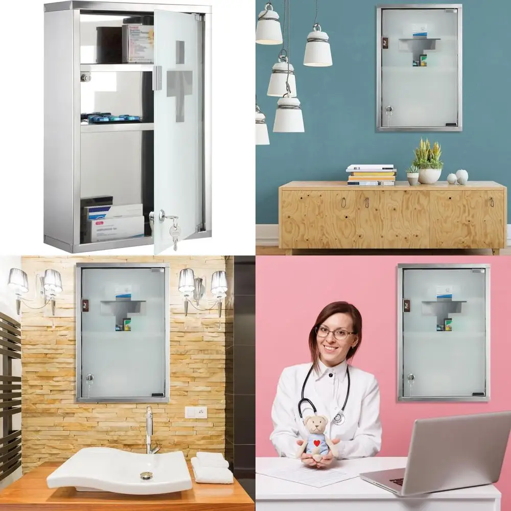 

Настенный шкаф для оказания первой помощи с 3 полками и дверцей из закаленного стекла для хранения в ванной комнате