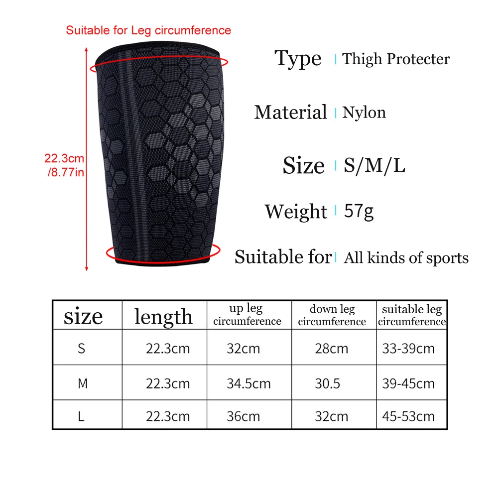 1Pair Thigh Compression Sleeves Breathable Elastic Anti Slip Quad and Hamstring Support Upper Leg Sleeve For Sports Running