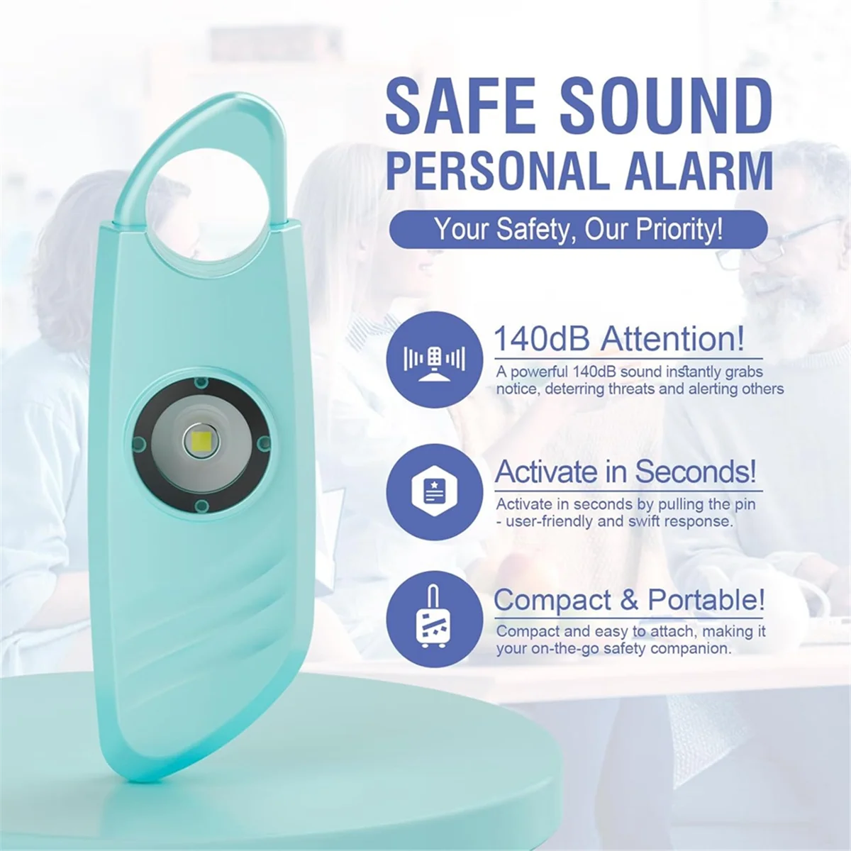 Imagem -04 - Alarme de Segurança Pessoal Safe Sound Siren Strobe Light Chaveiro Dispositivos de Segurança Pessoal 140db Packs