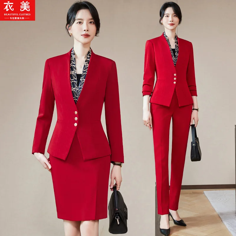 High-End Professional Suit Set for Women, Autumn and Winter New Commuter Blazer, Slimming Workwear for Jewelry Store Front Desk