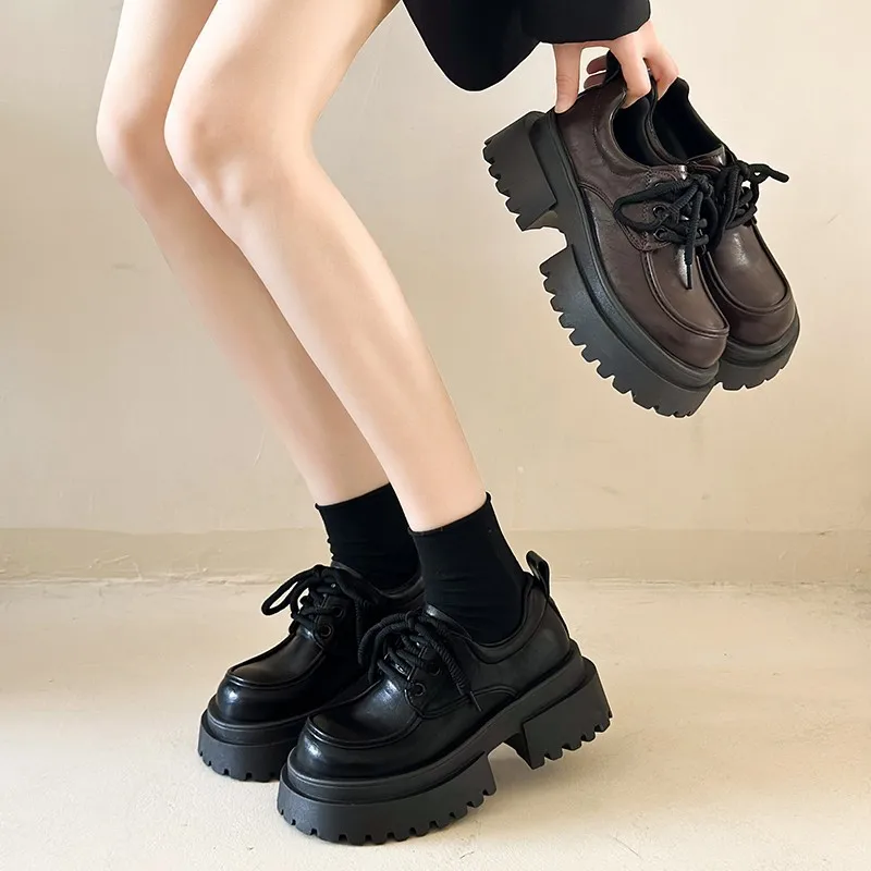 

Leather Shoes for Women 2025 Spring and Autumn New Style British Style Retro Versatile Sponge Cake Shoes for Women