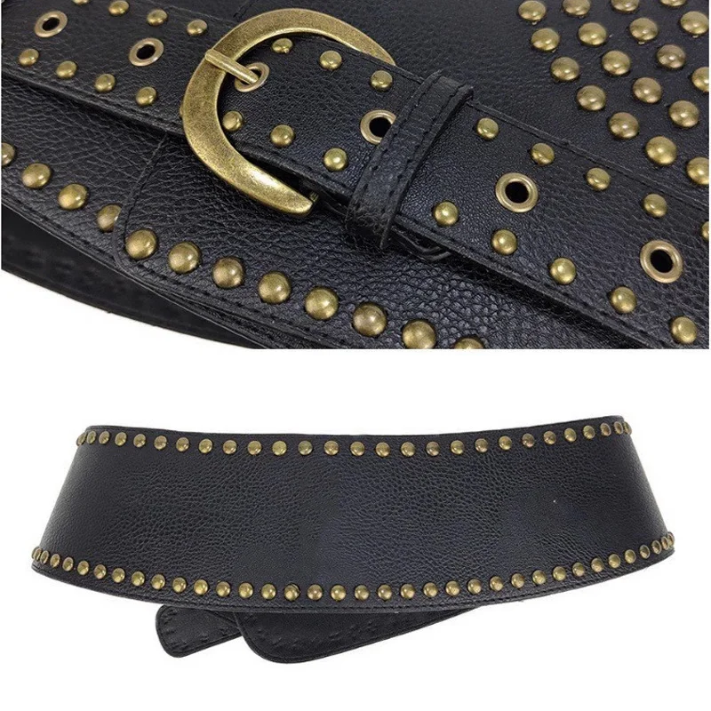Y2K Rivet Ring Belt Vintage Punk Style Crop Belts Women Fashion Hollow Out Decorative Concave-shaped Belt Streetwear