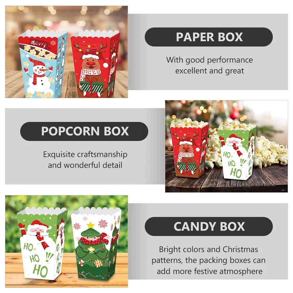 12 Pcs Popcorn Box Boxes Stylish Storage Container Xmas Pattern Wrapping Paper Festive Baby