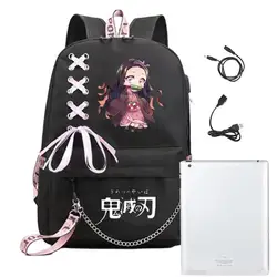 Demons Slayer Schoolbag | Anime Shoulders Bags with USB Charge Port | Large Capacity Student School Bookbag Zip Travel Laptop Ba