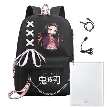 Dämonen Slayer Schult asche | Anime Schultern Taschen mit USB-Ladeans chluss | große Kapazität Schüler Schule Bücher tasche Reiß verschluss Reise Laptop ba