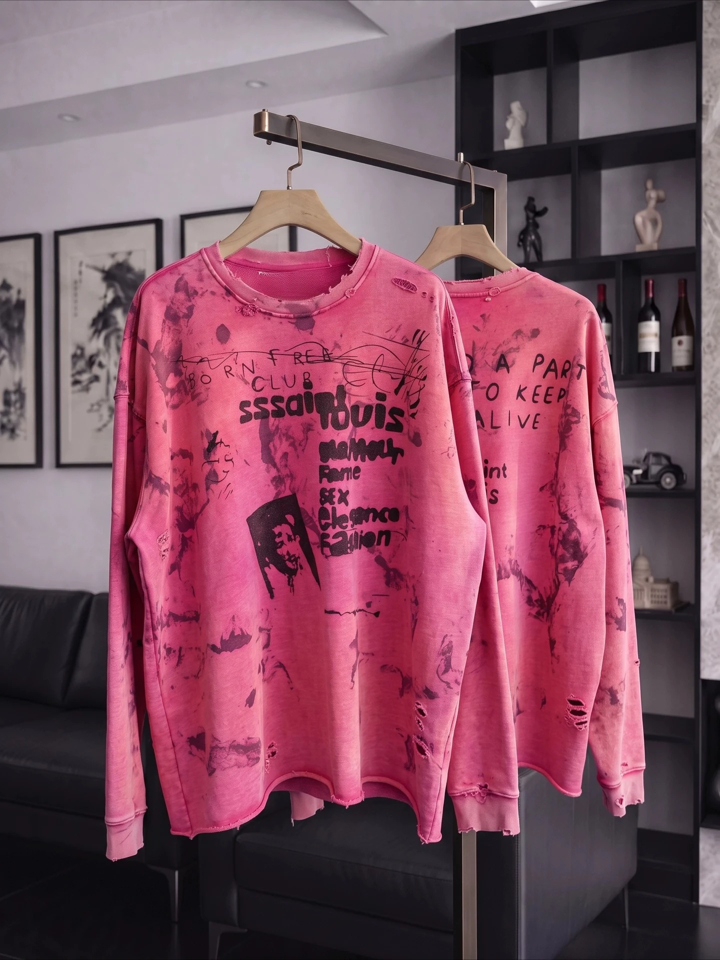 New Vintage Hoodie Casual Tops Heavy Terry Splashing Ink Destroys T Washed Cotton Kanye West Long Sleeves Sweatshirts for Men