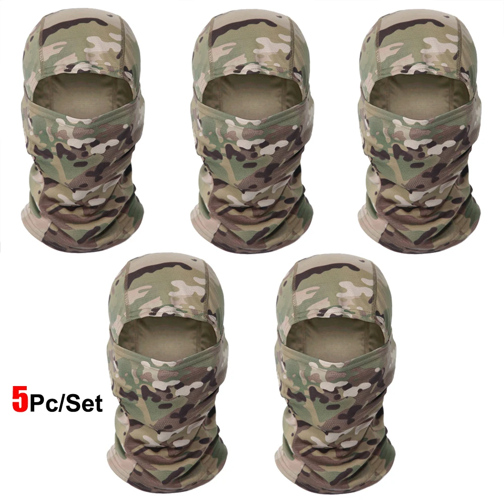 5 Stks/set Camouflage Bivakmuts Fietsen Full Face Masker Multi Functionele Sjaal Hoofddoek Motorfiets Skiën Helm Voering