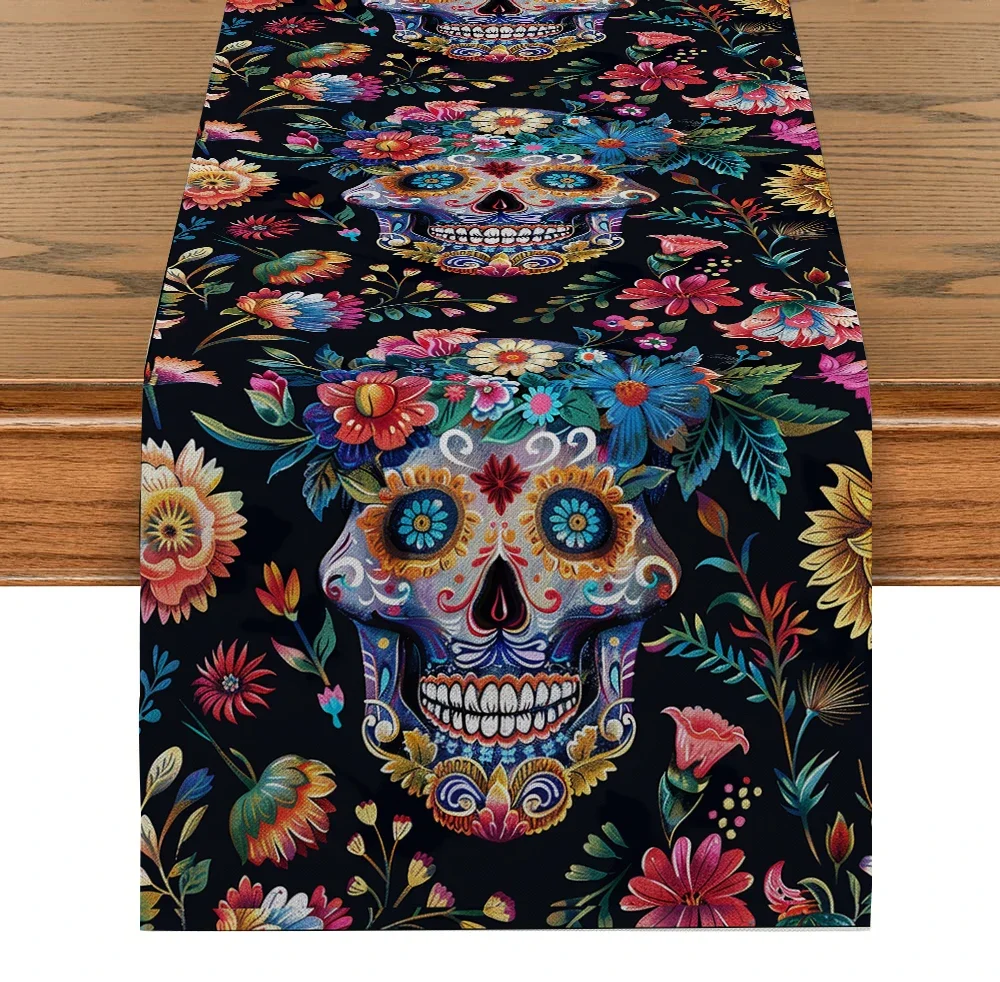 Cinco of May Table Runner Dresser Scarf Table Decoration Kitchen Items Colorful Skull Table Runner Party Decoration