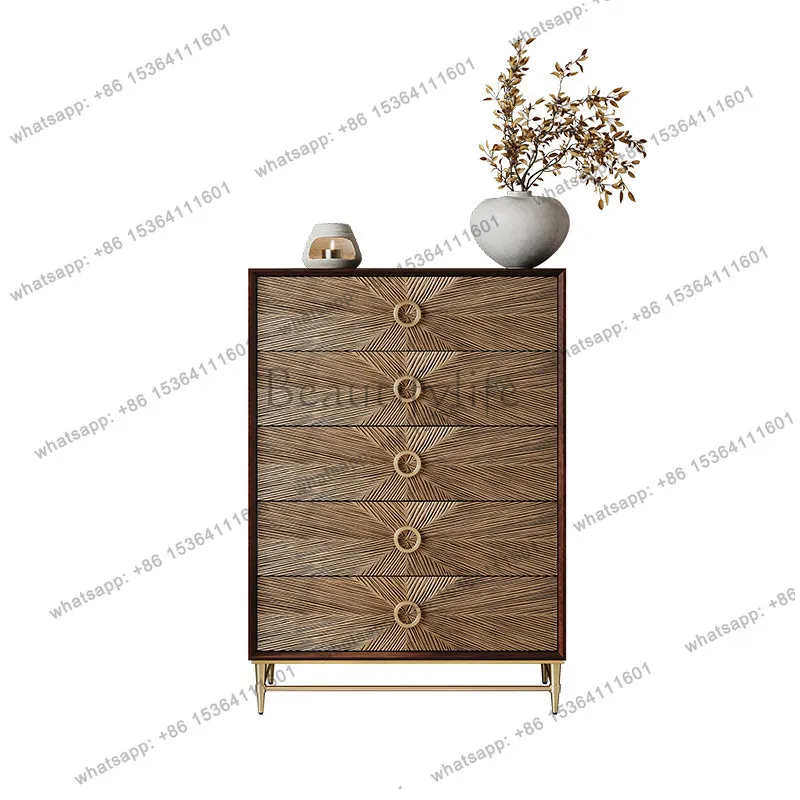 

Italian light luxury solid wood carved chest of drawers modern living room storage side cabinet