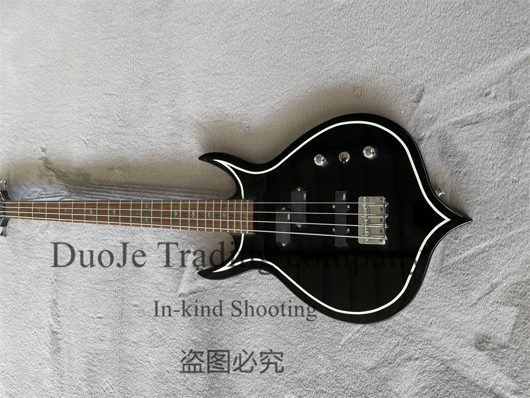 4 Strings Electric Bass Co Black Bass Rosewood Fretboard Rhombus Inlay Fixed Bridge Chrome Tuners support customization