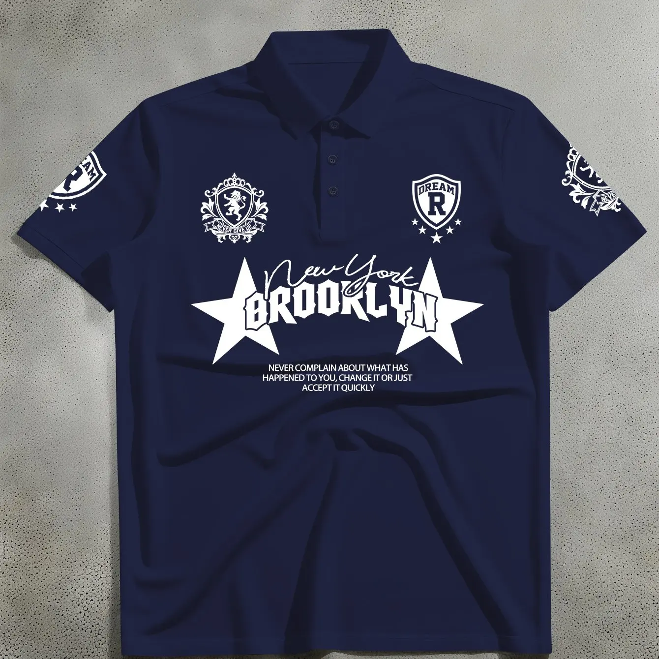 American Men's Daily Commuting Outfit, High Street Style, Brooklyn Element Trendy Print Polo Short Sleeved Shirt