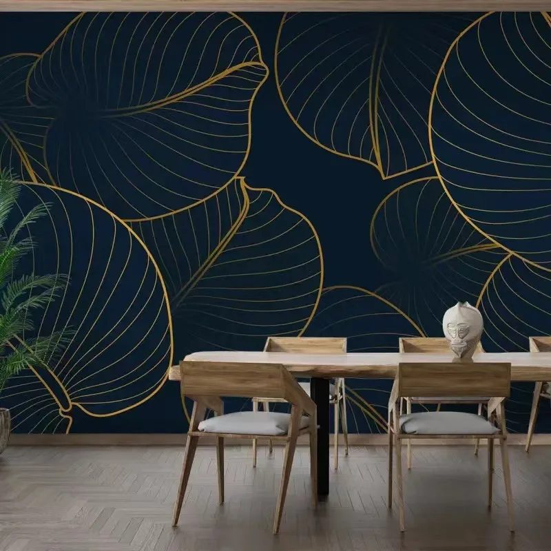 Custom mural Nordic tropical plants Light luxury plant leaves gold line Living room study background wall art wallpaper