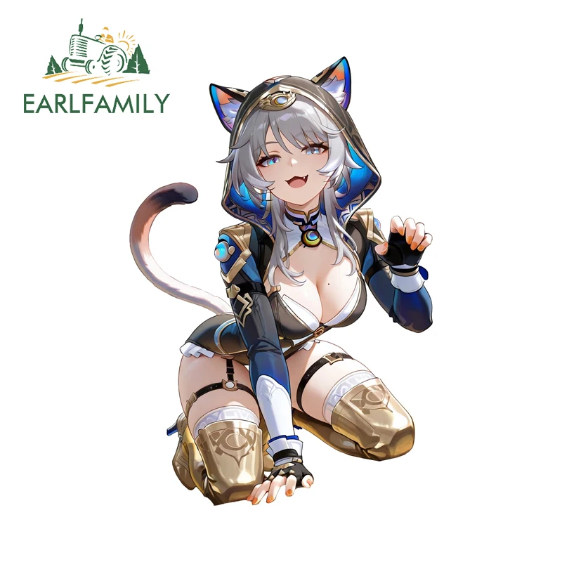 

EARLFAMILY Cifera Cute Cat Ears Car Sticker Genshin Impact Pretty Loli Windows Decal Surfboard Scratch-Proof Funny Car Styling