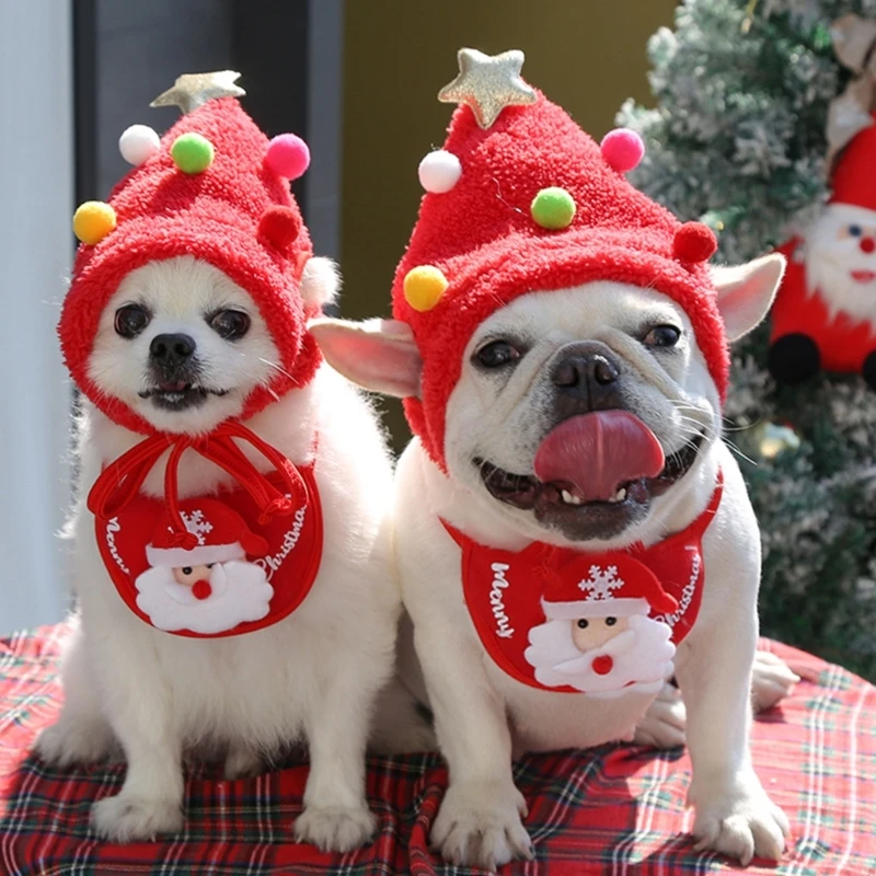 Chapeau de sauna de sapin de Noël renne, décorations pour animaux de compagnie, pompons étoile renne, vêtements de sauna pour chien, accessoires photo