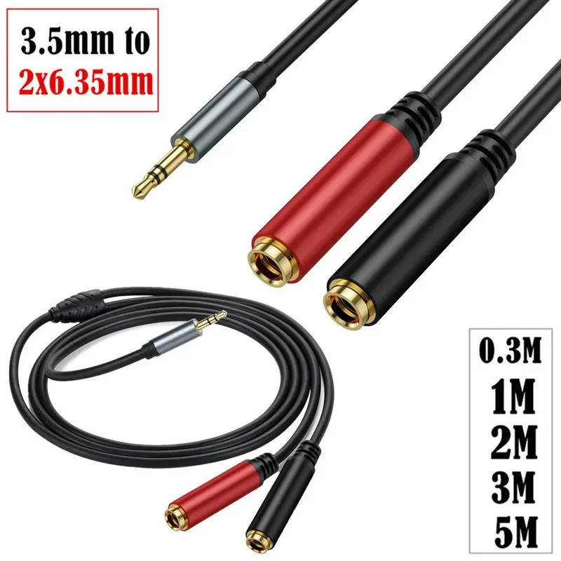 

Stereo Y Splitter Adapter - 3.5mm TRS to 2x 6.35mm TS Female, Audio Breakout Cable
