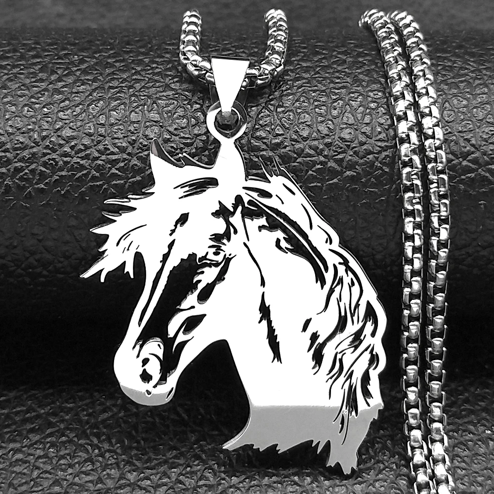 

Graceful Horse Pendant Necklace For Women Men Stainless Steel Silver Color Animal Lover Pony Male Chain Jewelry Accessories